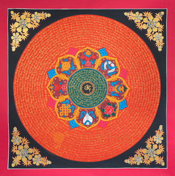 Hand-Painted Eight Auspicious Signs Om Mantra Mandala Thangka - T-N-ET-CB-MM-0033