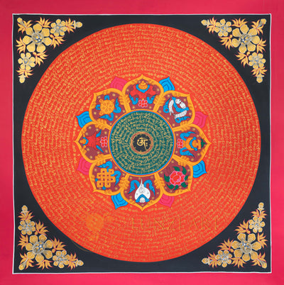 Hand-Painted Eight Auspicious Signs Om Mantra Mandala Thangka - T-N-ET-CB-MM-0033