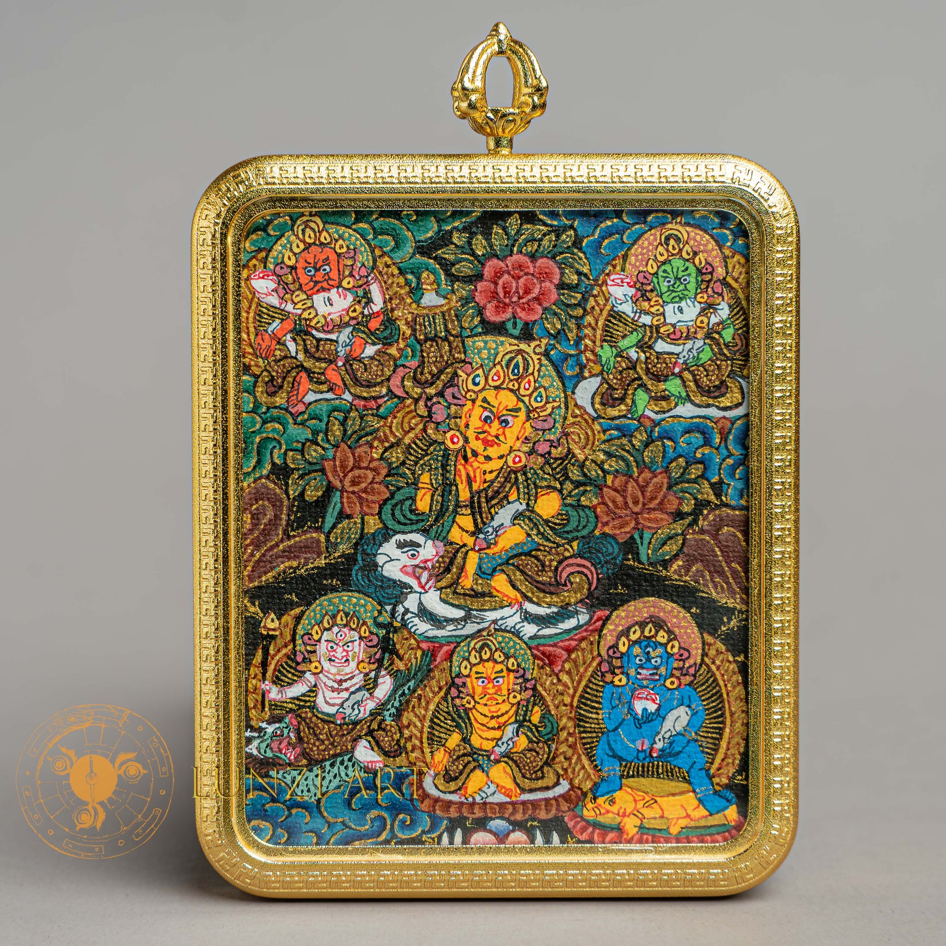 Hand-Painted Five Jambhala Ghau Locket Thangka - L-MJ-30
