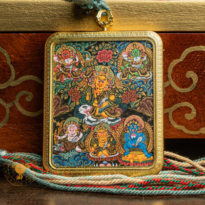 Hand-Painted Five Jambhala Ghau Locket Thangka - L-MJ-30