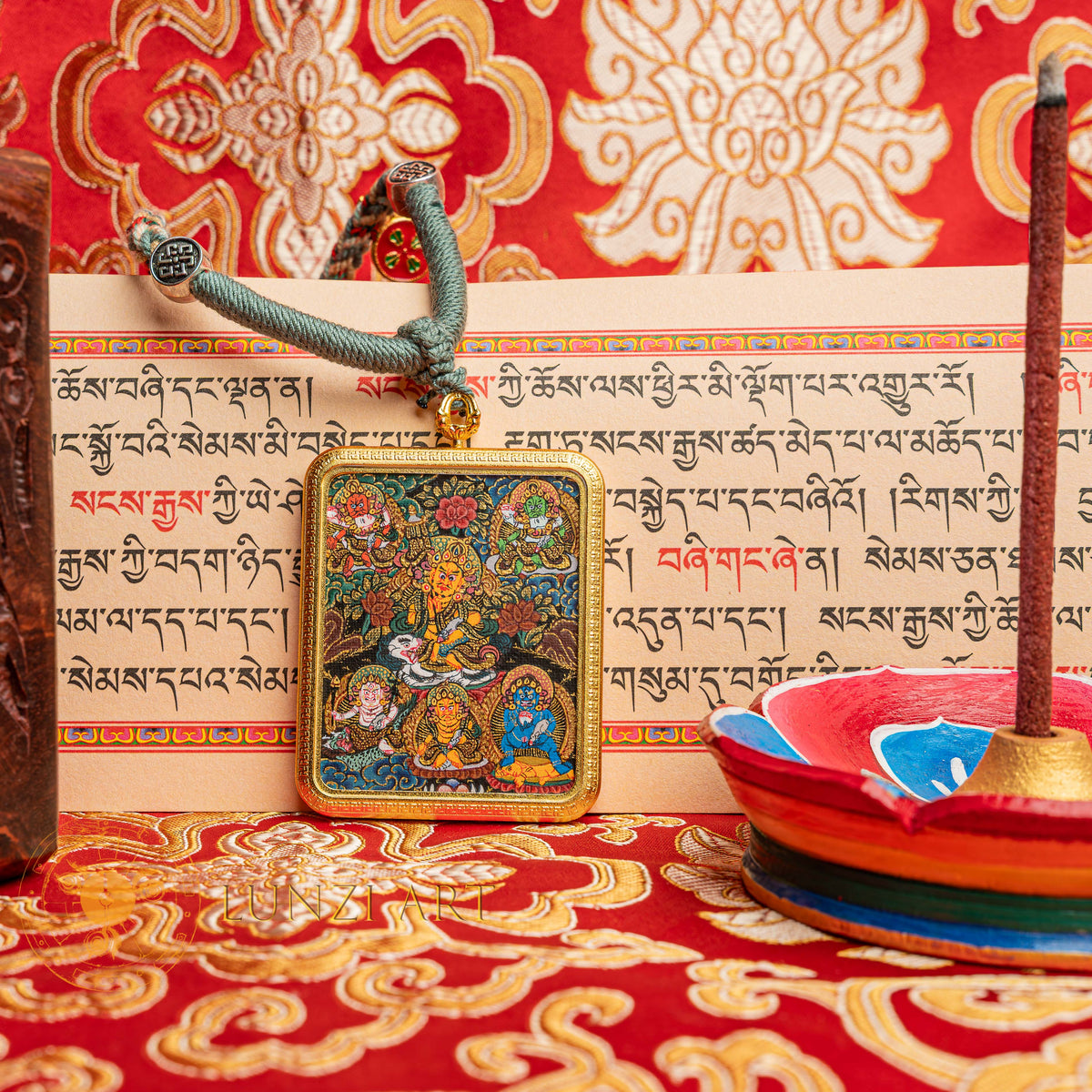 Hand-Painted Five Jambhala Ghau Locket Thangka - L-MJ-30
