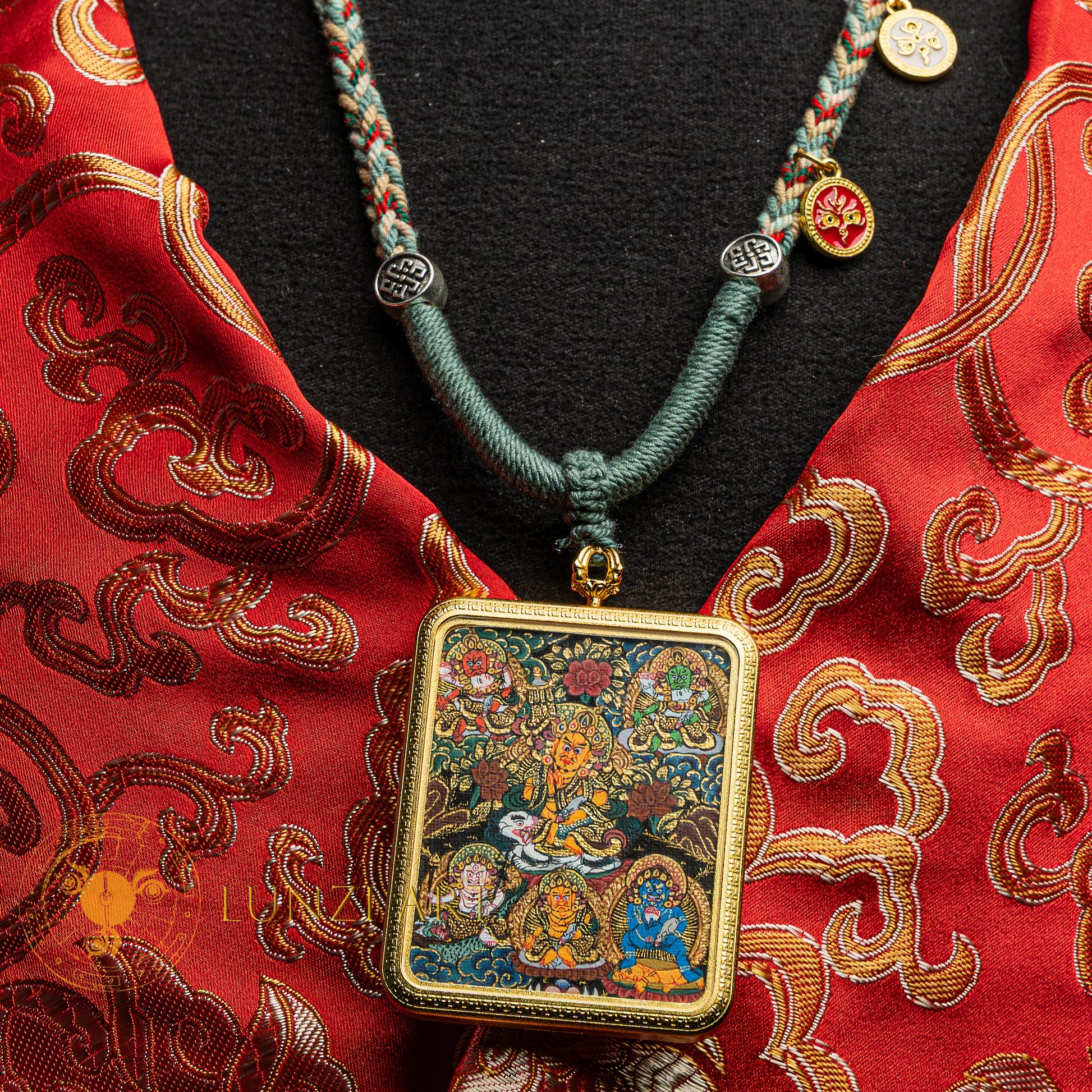 Hand-Painted Five Jambhala Ghau Locket Thangka - L-MJ-30