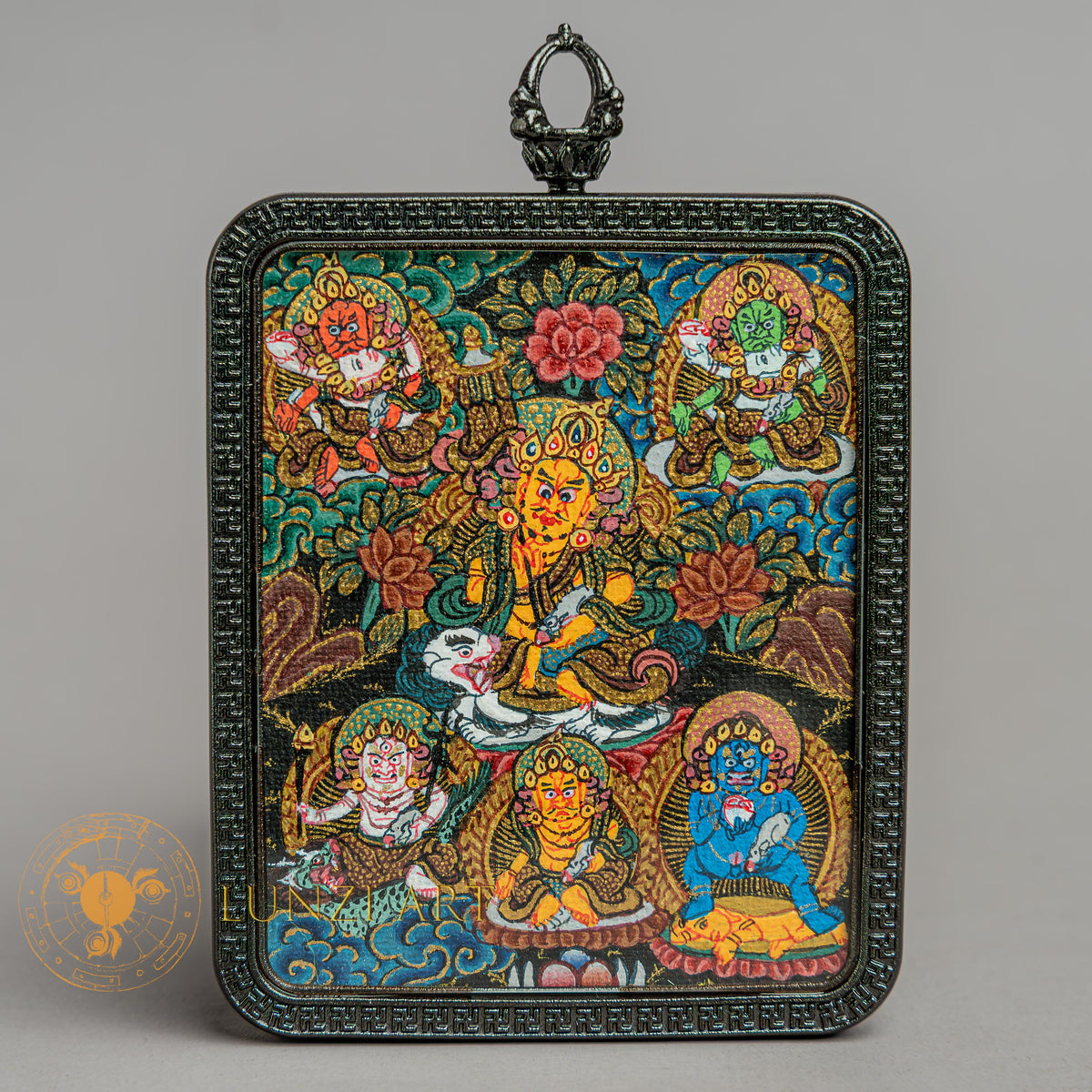Hand-Painted Five Jambhala Ghau Locket Thangka - L-MJ-32