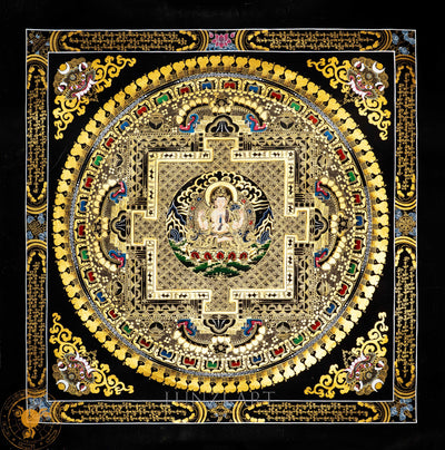 Hand-Painted Four-Armed Chenrezig Mandala Thangka: Compassion Embodied in Sacred Art - T-PS-SS-BB-CM-0047