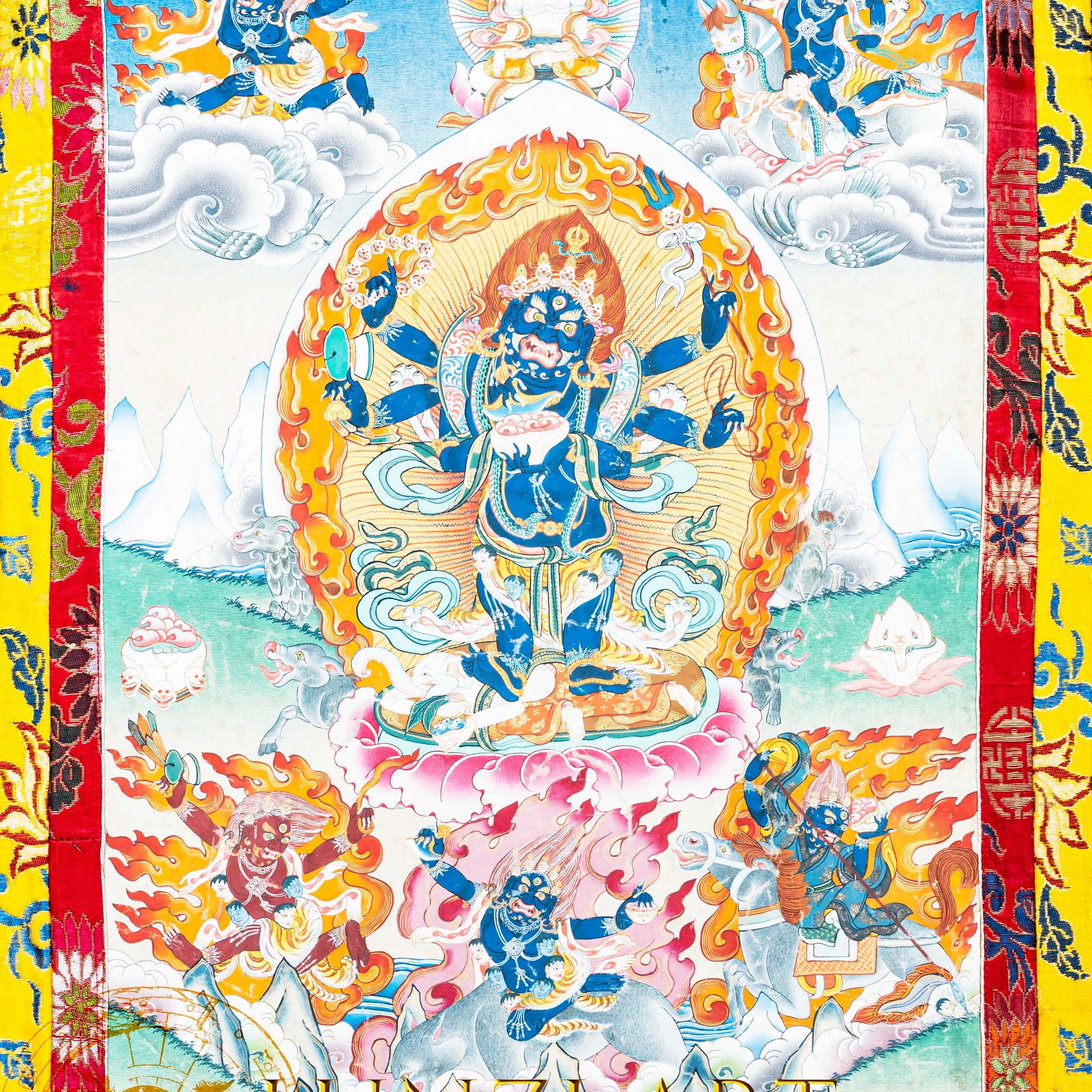 Hand-Painted Four-Armed Mahakala Thangka - Thangka