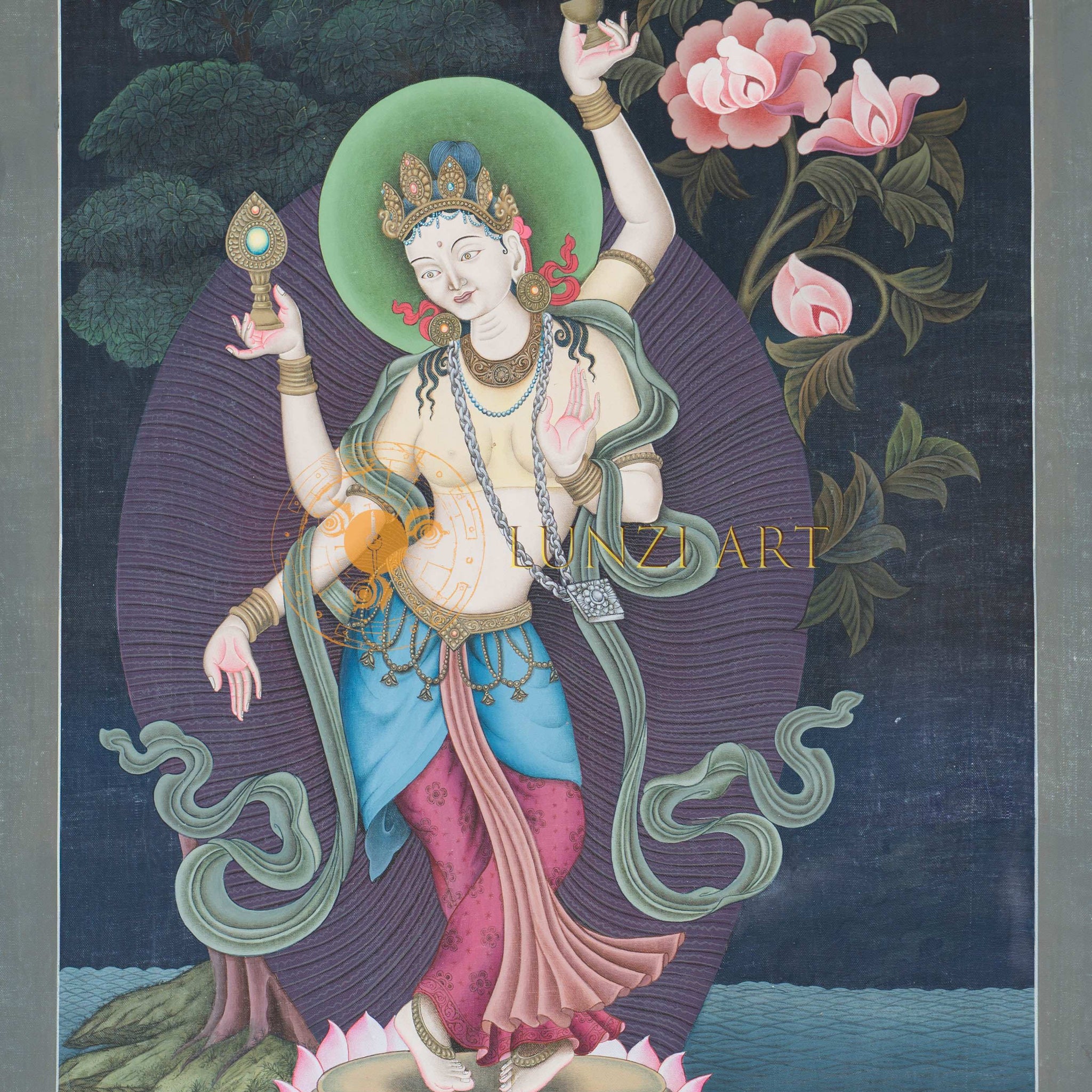 Hand-Painted Ganga Paubha Thangka - Thangka