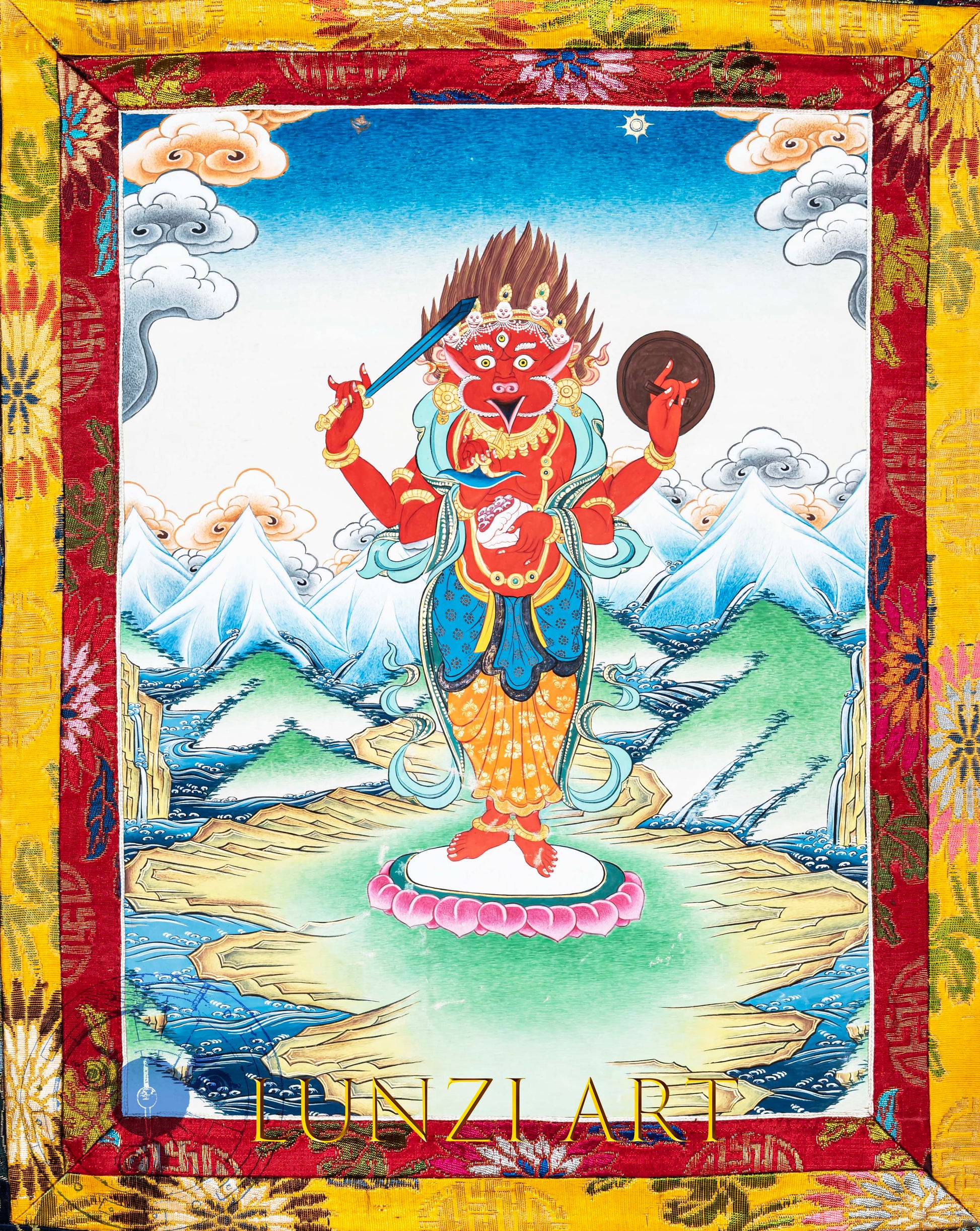 Hand-Painted Garuda Thangka : Symbolizing Speed, Power and Protection - T-B-AS-YB-M-0009