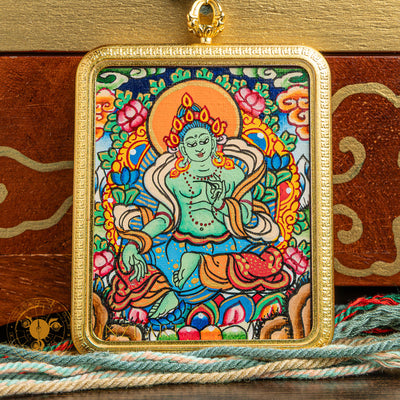 Hand-Painted Green Tara Ghau Thangka Locket - L-GT-0001