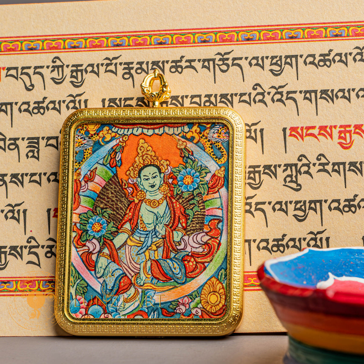 Hand Painted Green Tara Locket (Ghau) Thangka - L-GT-31