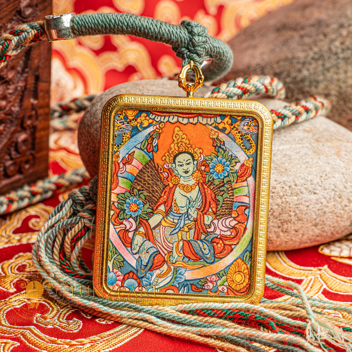 Hand Painted Green Tara Locket (Ghau) Thangka - L-GT-31
