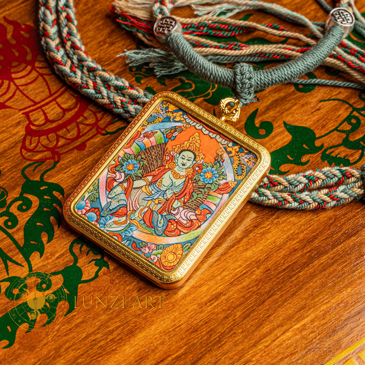 Hand Painted Green Tara Locket (Ghau) Thangka - L-GT-31