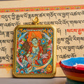 Hand Painted Green Tara Locket (Ghau) Thangka - L-GT-31-L-GT-32-L-GT-33