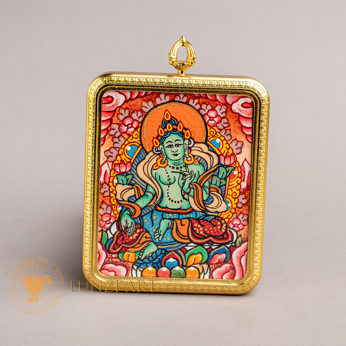 Hand Painted Green Tara Locket (Ghau) Thangka - L-GT-34
