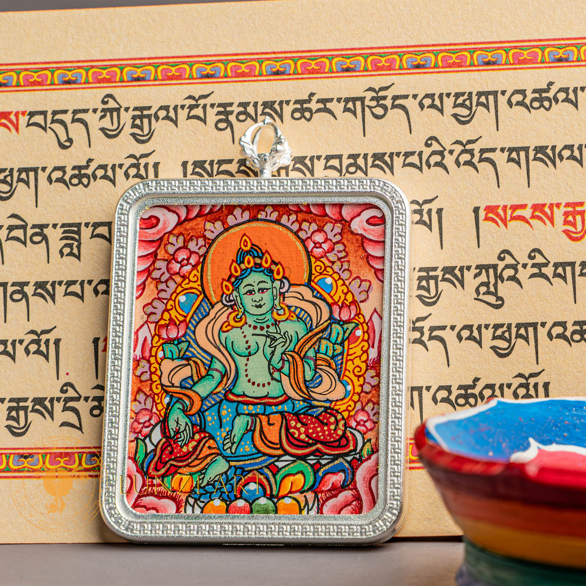 Hand Painted Green Tara Locket (Ghau) Thangka - L-GT-34