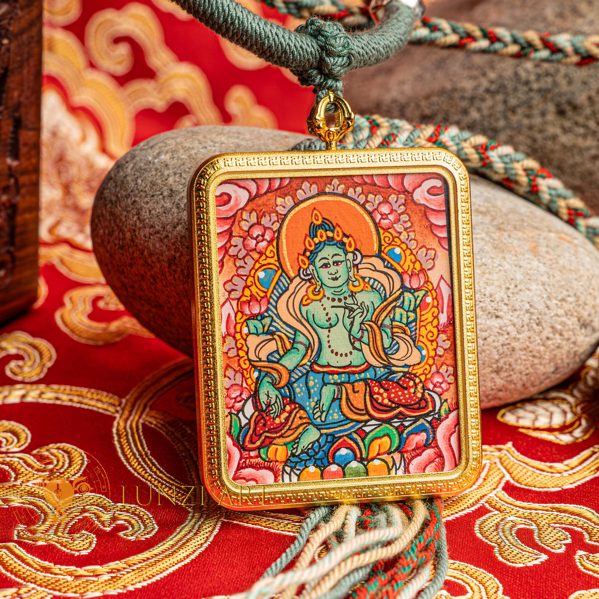Hand Painted Green Tara Locket (Ghau) Thangka - L-GT-34