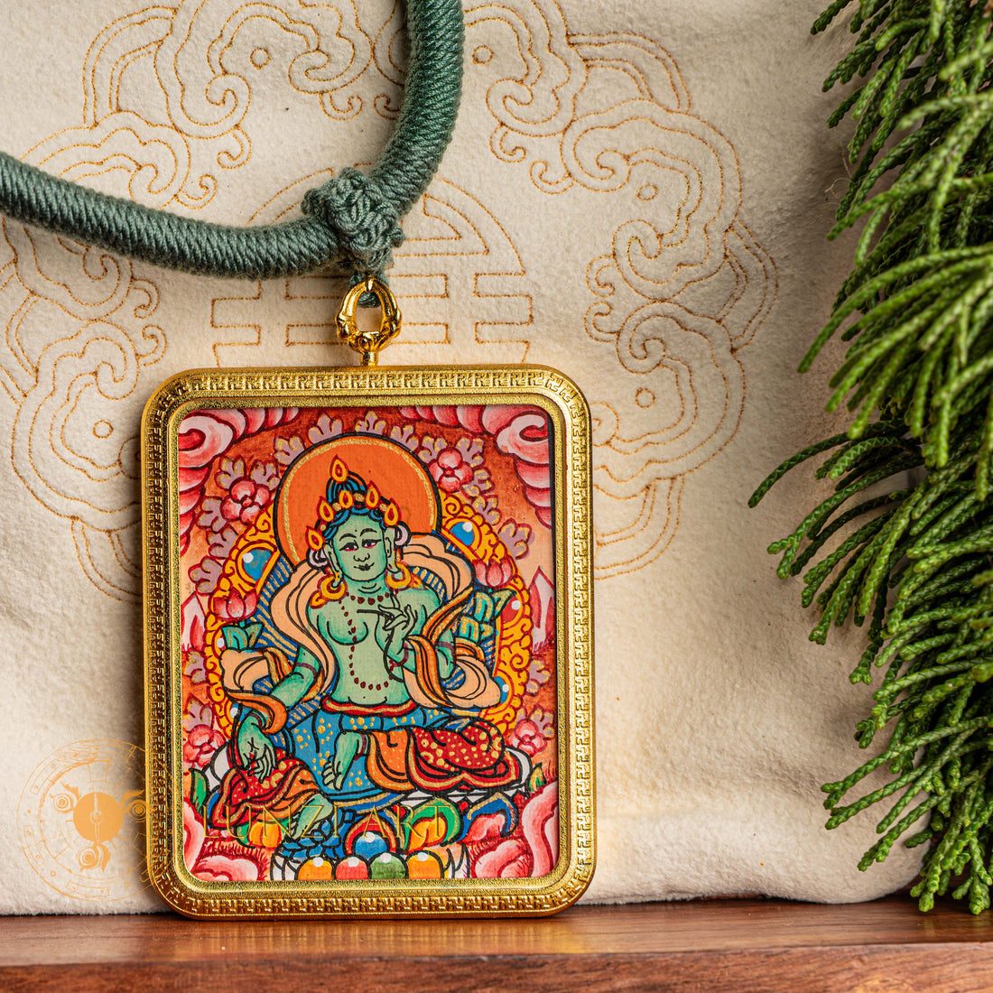 Hand Painted Green Tara Locket (Ghau) Thangka - L-GT-34