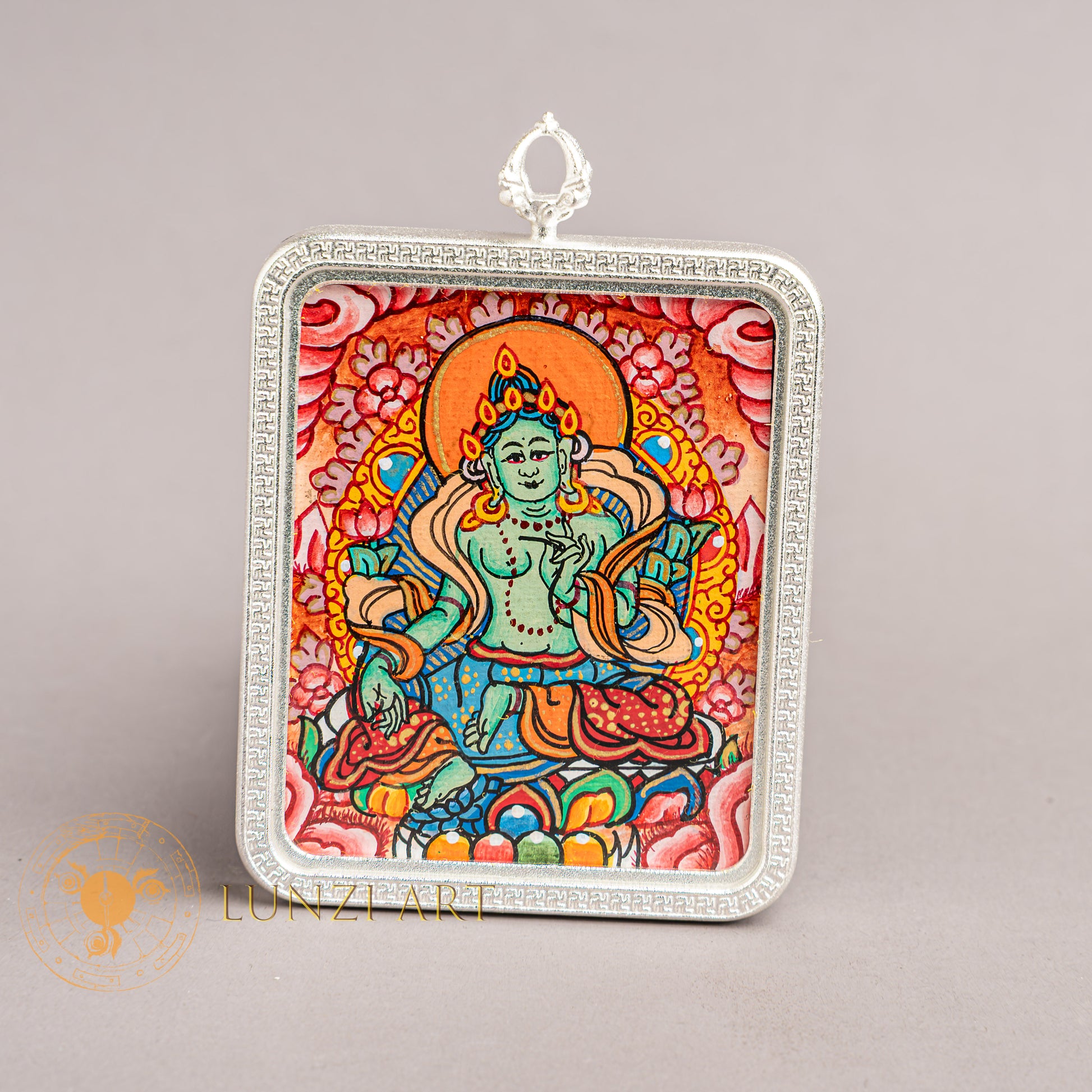 Hand Painted Green Tara Locket (Ghau) Thangka - L-GT-34-L-GT-35-L-GT-36