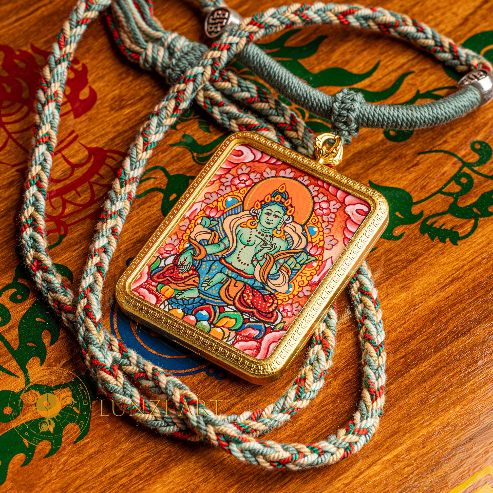 Hand Painted Green Tara Locket (Ghau) Thangka - L-GT-34-L-GT-35-L-GT-36