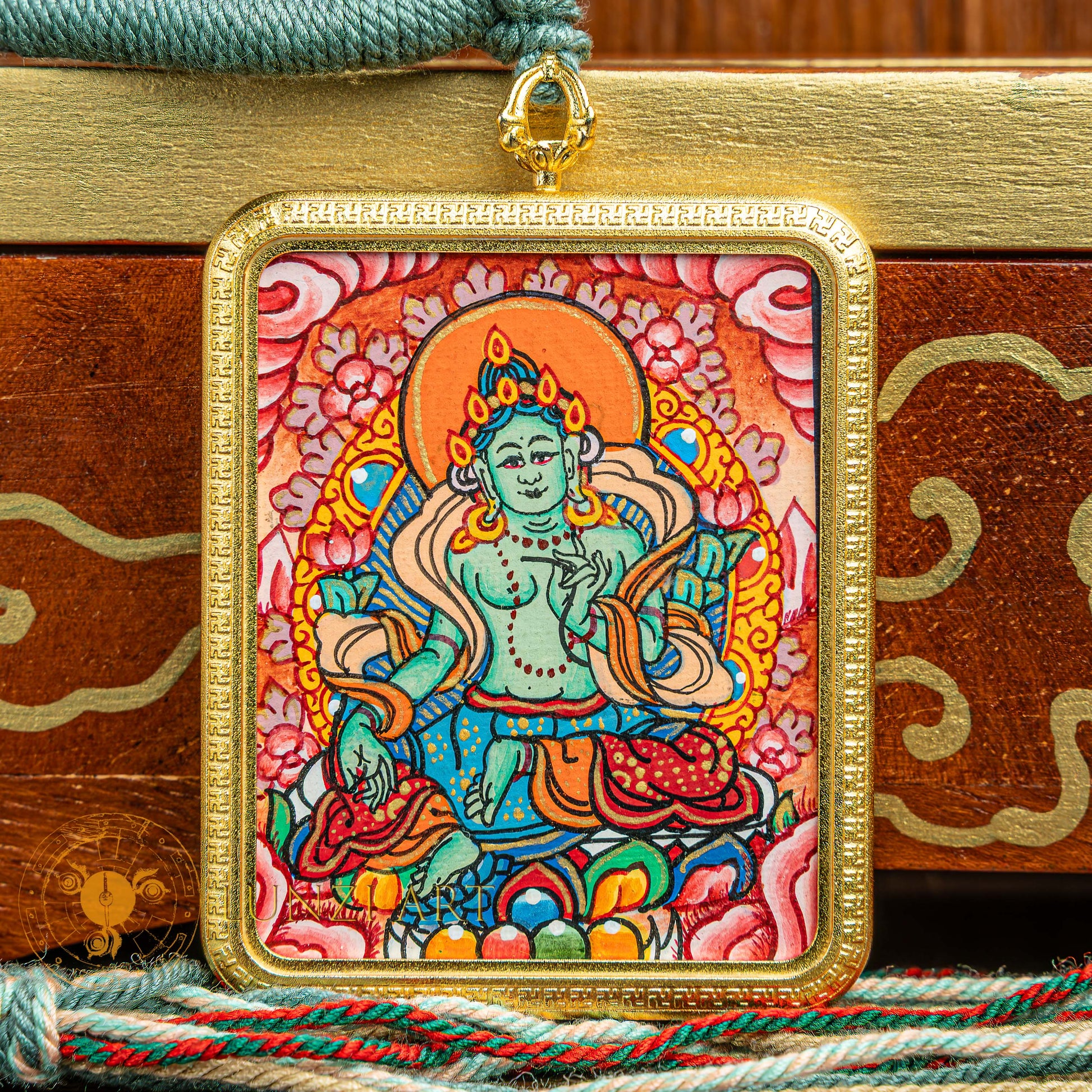 Hand Painted Green Tara Locket (Ghau) Thangka - L-GT-34-L-GT-35-L-GT-36