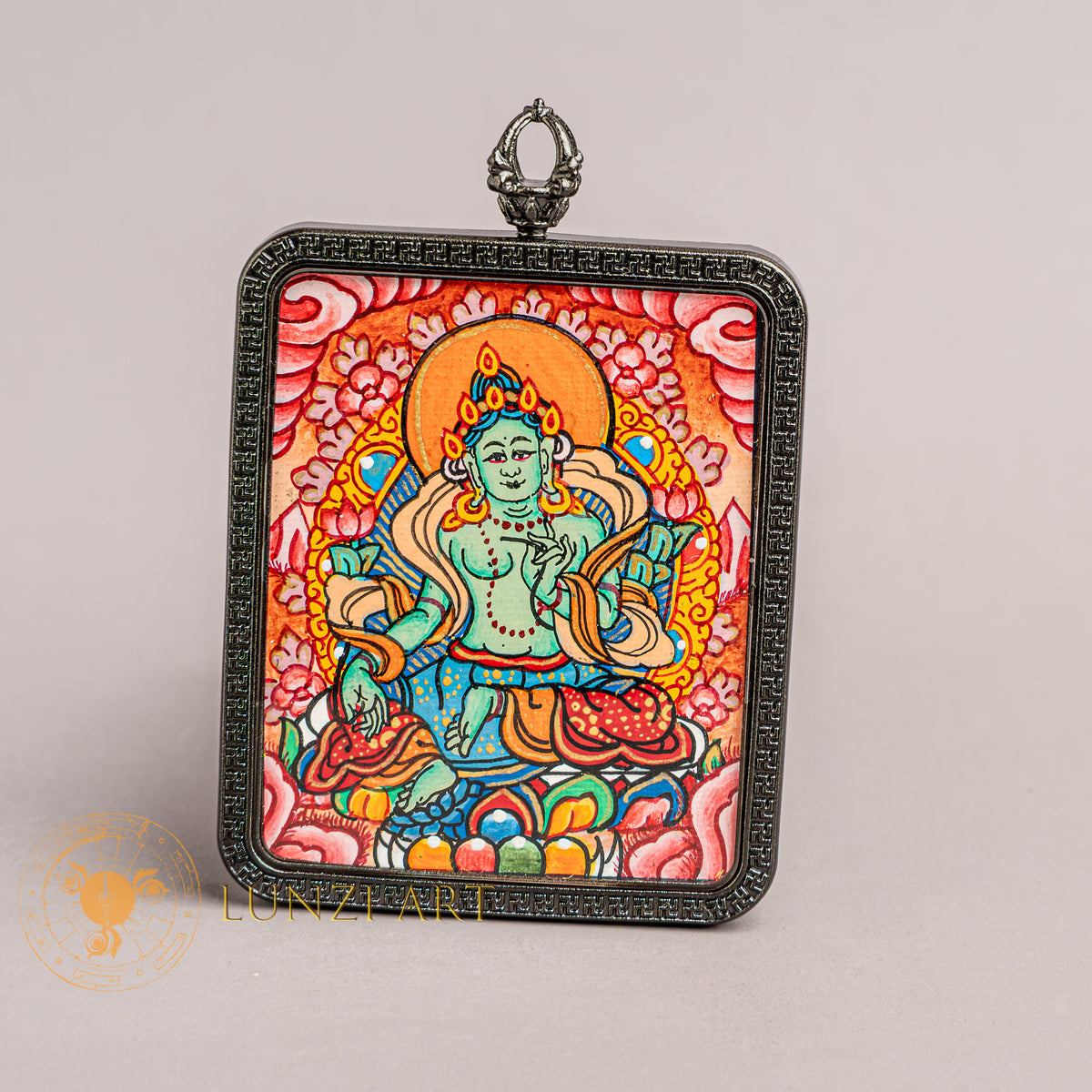 Hand Painted Green Tara Locket (Ghau) Thangka - L-GT-36