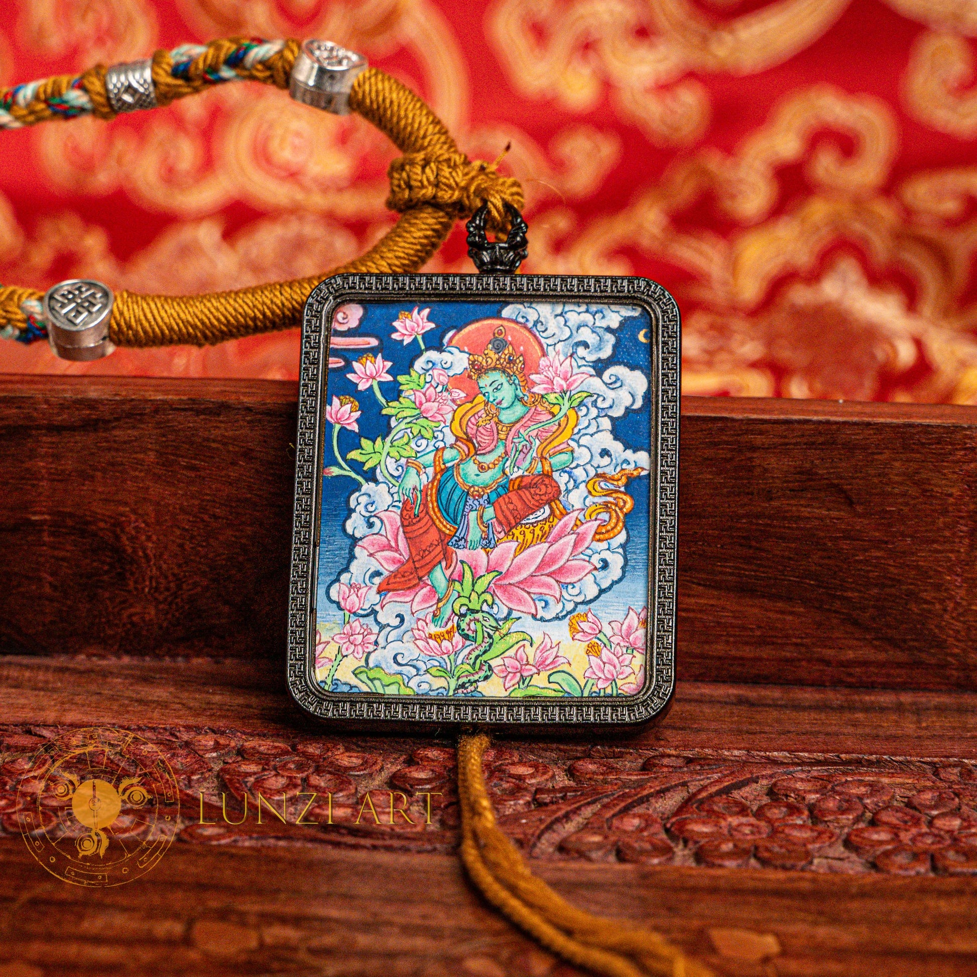 Hand-Painted Green Tara Paubha Locket: The Swift Savior - L-NGT-0023