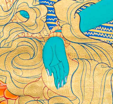 Hand-Painted Green Tara Thangka Lapped by Gold - T-S-BT-RB-AU-TT-0068