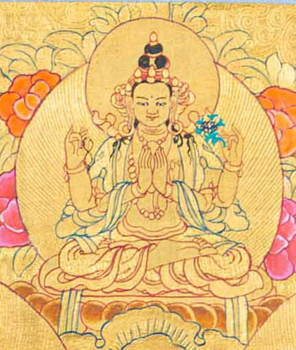 Hand-Painted Green Tara Thangka Lapped by Gold - T-S-BT-RB-AU-TT-0068