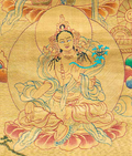 Hand-Painted Green Tara Thangka Lapped by Gold - T-S-BT-RB-AU-TT-0068