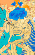 Hand-Painted Green Tara Thangka Lapped by Gold - T-S-BT-RB-AU-TT-0068