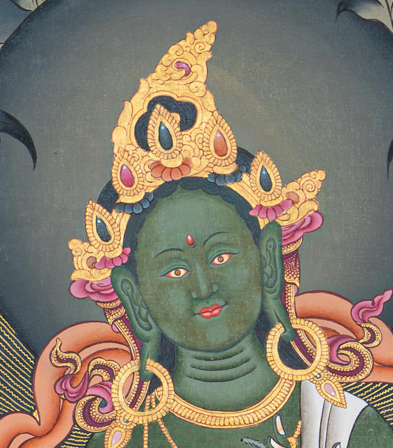 Hand-Painted Green Tara Thangka - T-S-BT-PB-AU-GT-0071