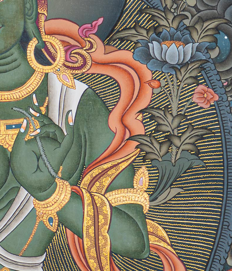 Hand-Painted Green Tara Thangka - T-S-BT-PB-AU-GT-0071