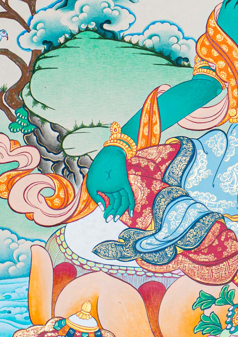 Hand-Painted Green Tara Thangka - T-S-BT-RB-AU-GT-0084