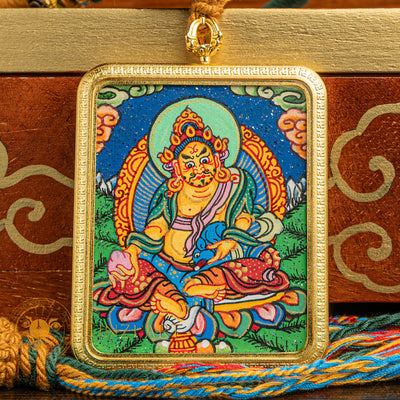 Hand-Painted Jambhala Locket Thangka: The King of Wealth Deities - L-J-0028