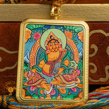 Hand-Painted Jambhala Locket Thangka: The Overflowing Provider - L-J-0014