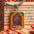 Hand-Painted Jambhala Rectangular Locket (Ghau) Thangka - L-J-63