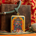 Hand-Painted Jambhala Rectangular Locket (Ghau) Thangka - L-J-63