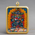 Hand-Painted Jambhala Rectangular Locket (Ghau) Thangka - L-J-63