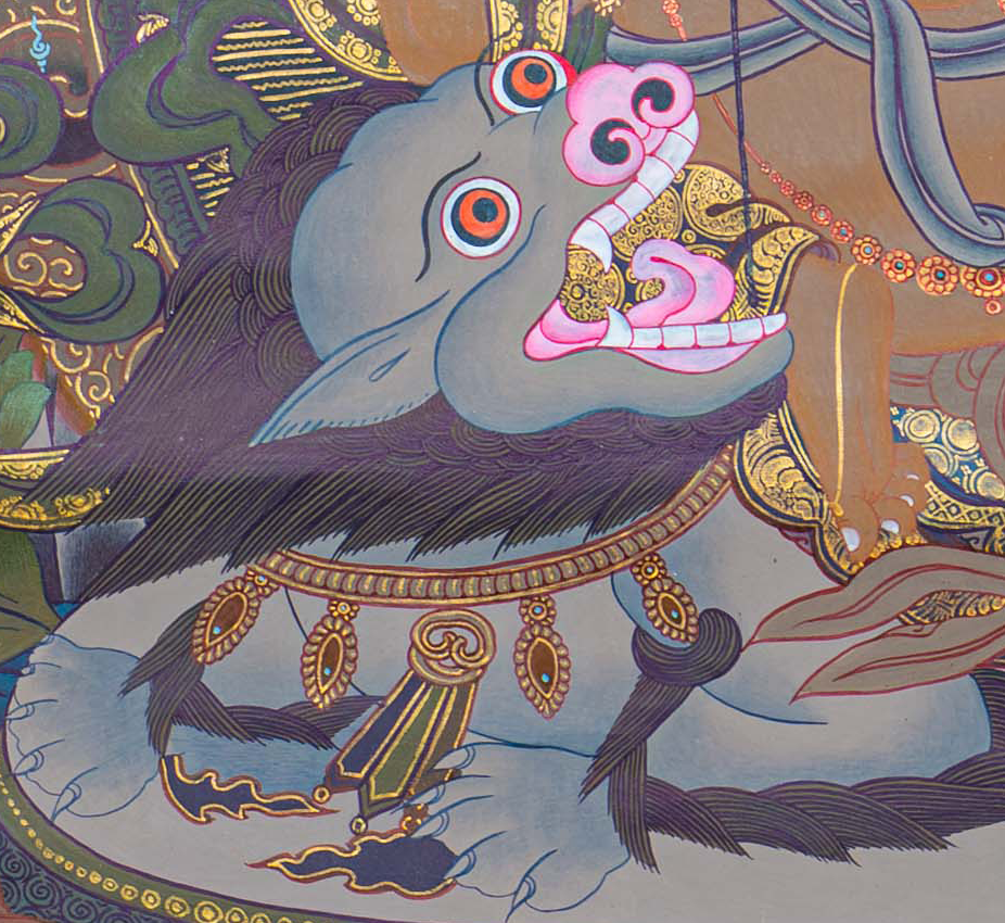 Hand-Painted Lion Jambhala Thangka - T-S-BT-BB-AU-LJ-0070