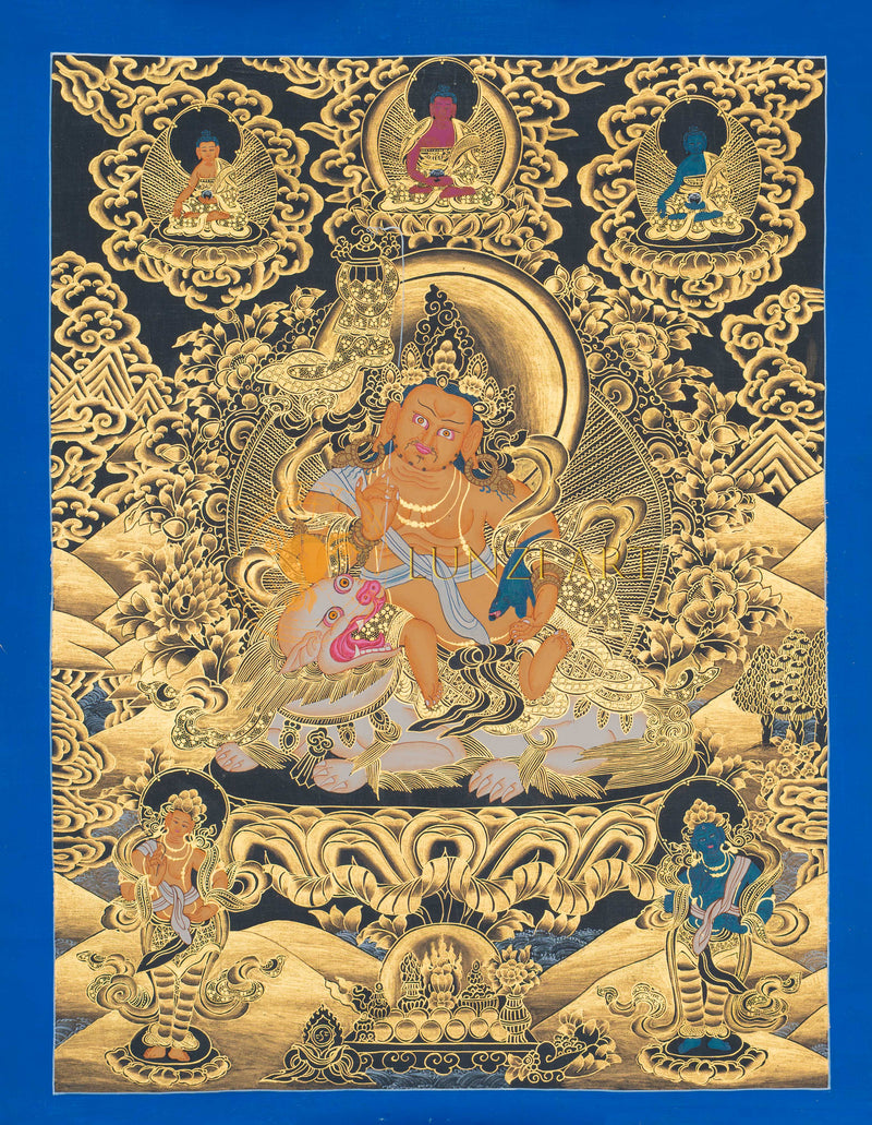 Hand-Painted Lion Jambhala Thangka - T-S-BT-BB-LJ-0097