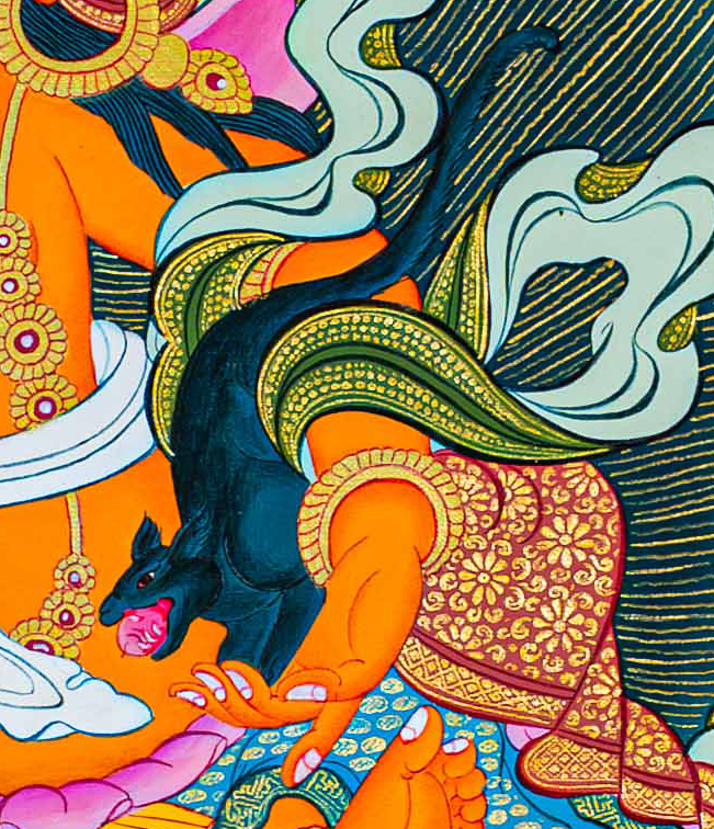 Hand-Painted Lion Jambhala Thangka - T-S-BT-OB-AU-LJ-0065