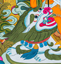 Hand-Painted Lion Jambhala Thangka - T-S-BT-OB-AU-LJ-0065