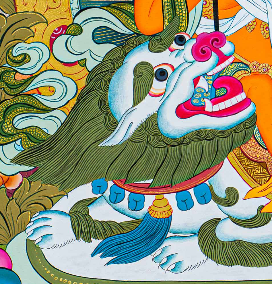 Hand-Painted Lion Jambhala Thangka - T-S-BT-OB-AU-LJ-0065