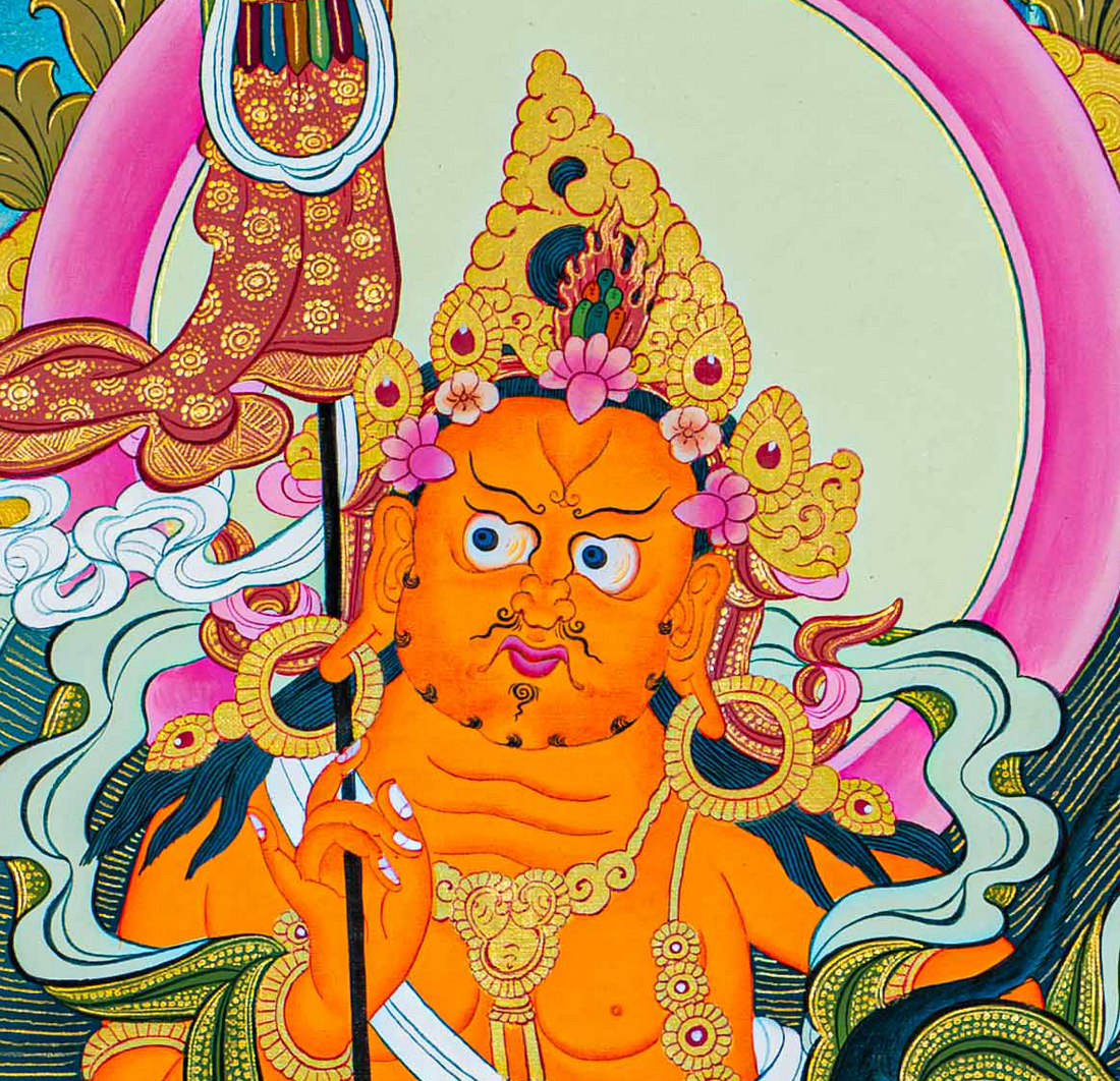 Hand-Painted Lion Jambhala Thangka - T-S-BT-OB-AU-LJ-0065