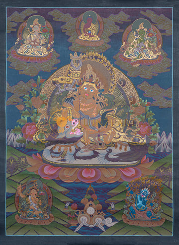 Hand-Painted Lion Jambhala Thangka - Thangka