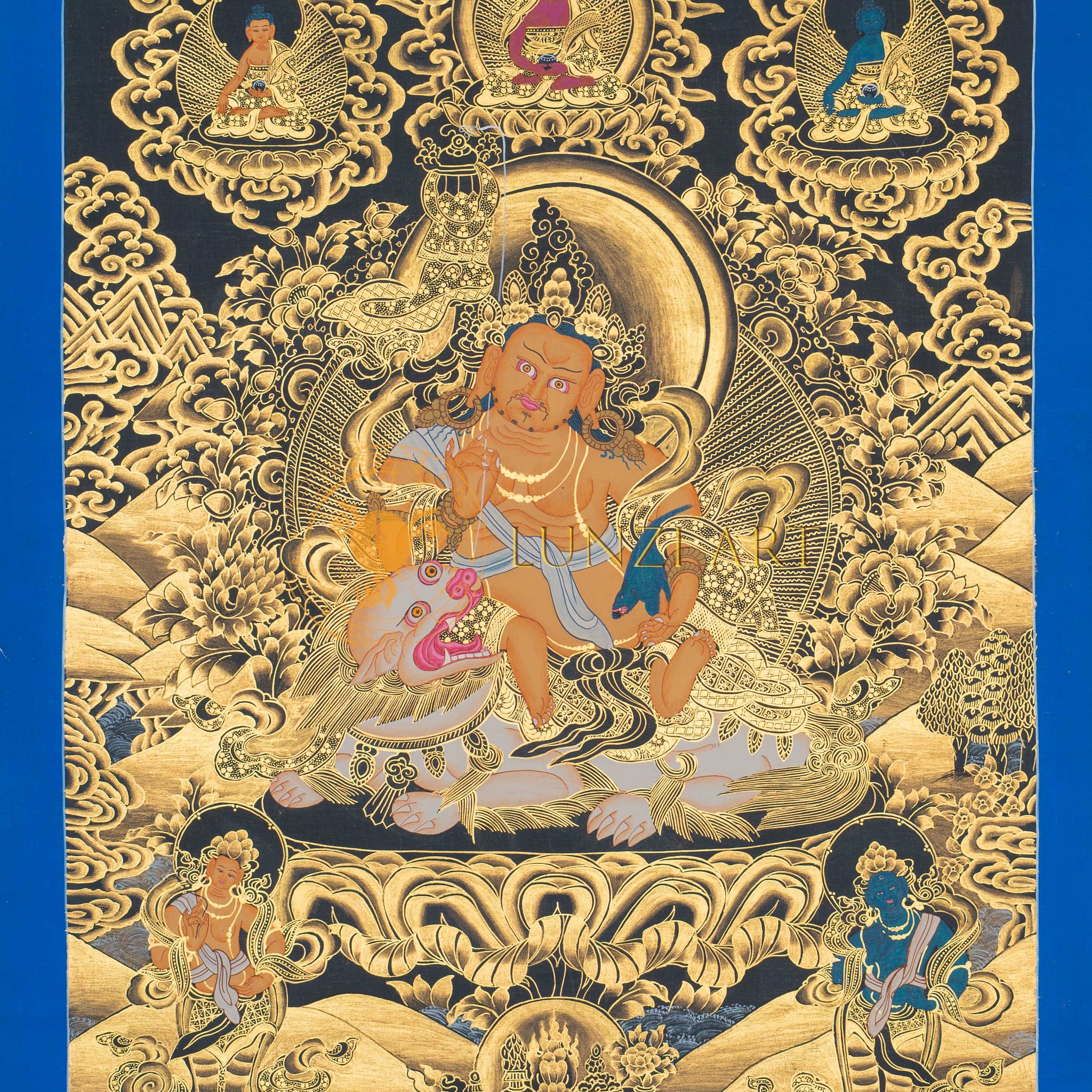 Hand-Painted Lion Jambhala Thangka - Thangka