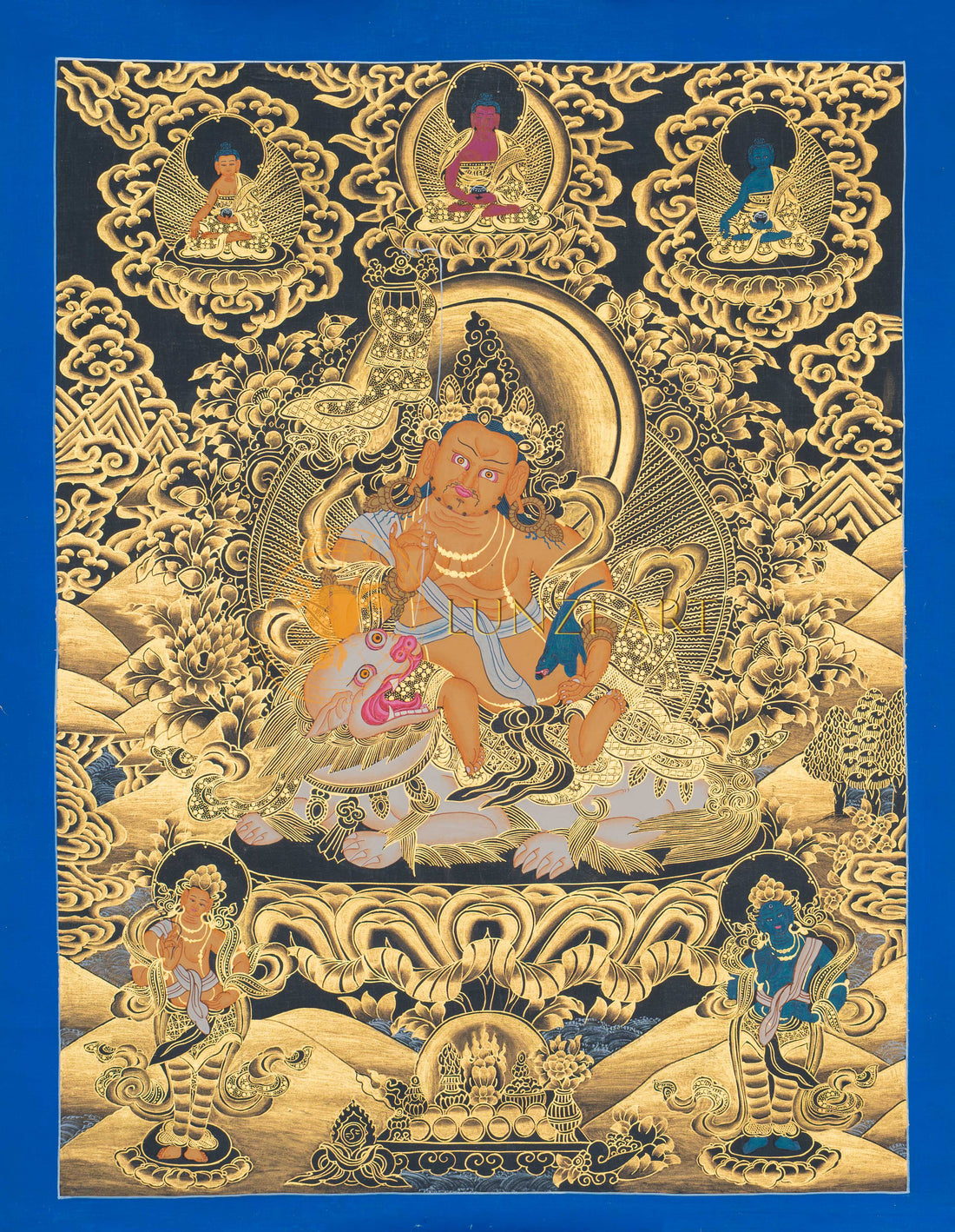 Hand-Painted Lion Jambhala Thangka - Thangka