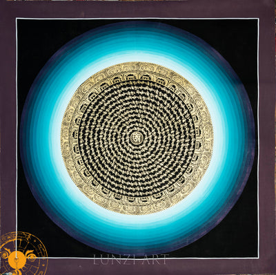 Hand Painted Lotus “Om” Mantra Mandala thangka - T-PS-SS-GB-JIL-0027