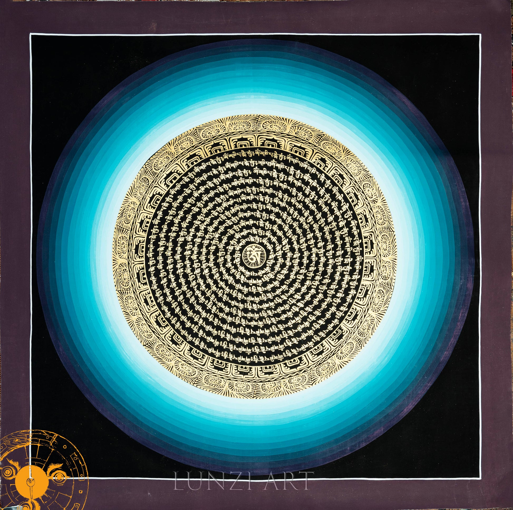 Hand Painted Lotus “Om” Mantra Mandala thangka - Thangka