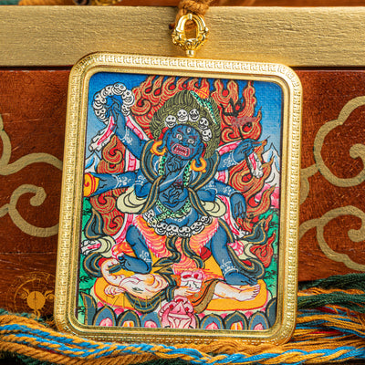 Hand-Painted Mahakala Locket Thangka - L-M-0003