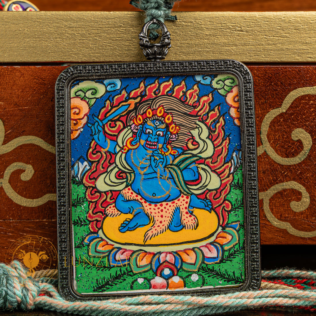 Hand-Painted Mahakala Locket Thangka: The Supreme Protector - L-M-0019